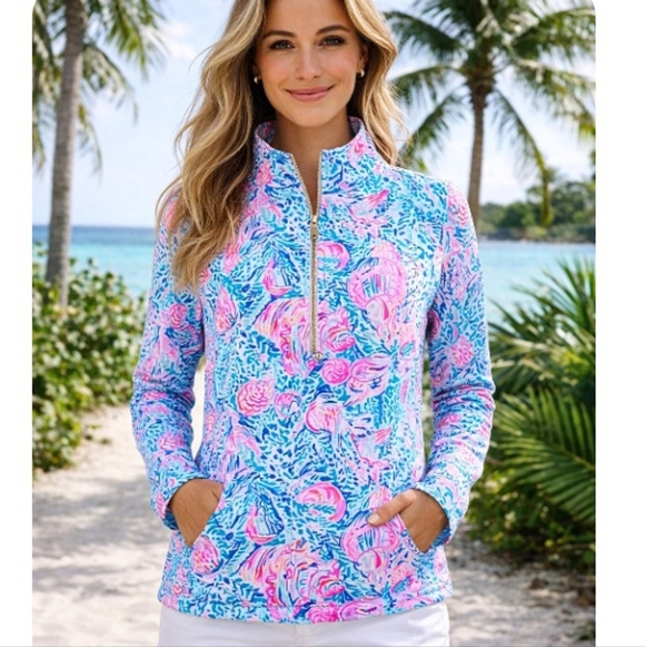 Lilly Pulitzer Tops - Lilly Pulitzer Skipper Popover in Treasure Trove Print Pullover UPF 50 + Size M